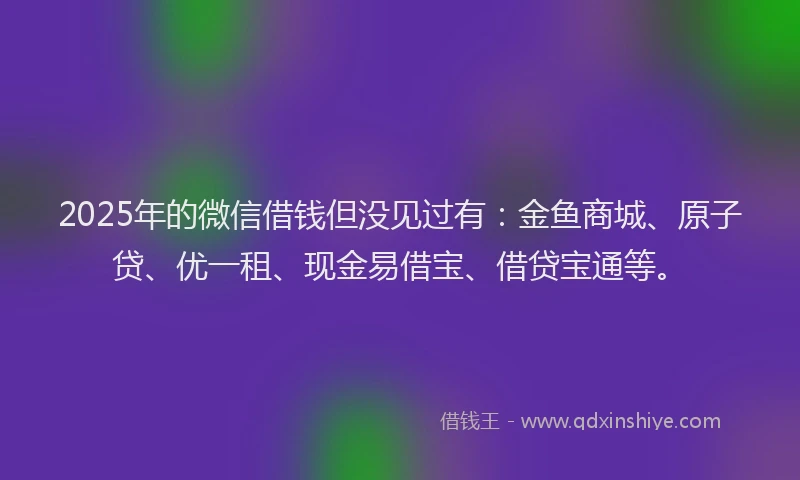 2025年的微信借钱但没见过有：金鱼商城、原子贷、优一租、现金易借宝、借贷宝通等。