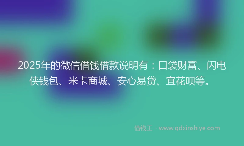2025年的微信借钱借款说明有：口袋财富、闪电侠钱包、米卡商城、安心易贷、宜花呗等。