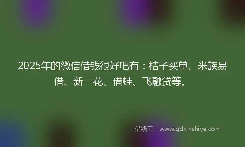 2025年的微信借钱很好吧有：桔子买单、米族易借、新一花、借蛙、飞融贷等。