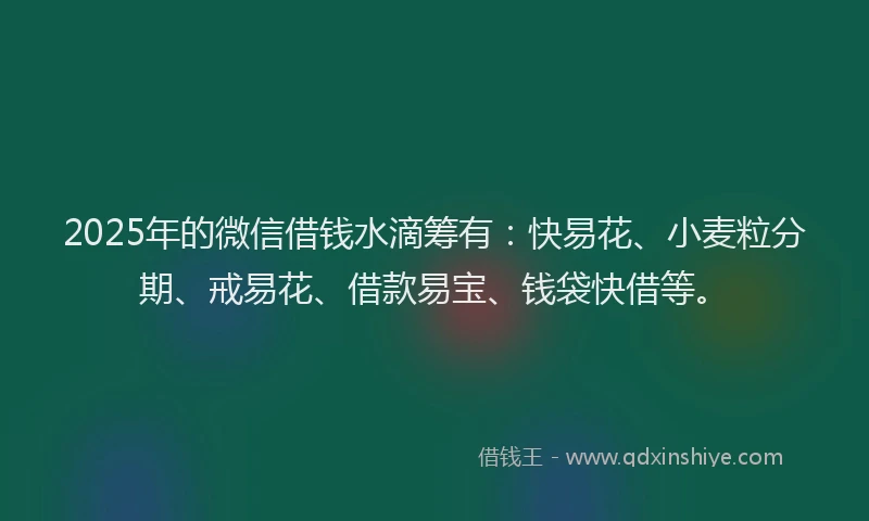 2025年的微信借钱水滴筹有：快易花、小麦粒分期、戒易花、借款易宝、钱袋快借等。