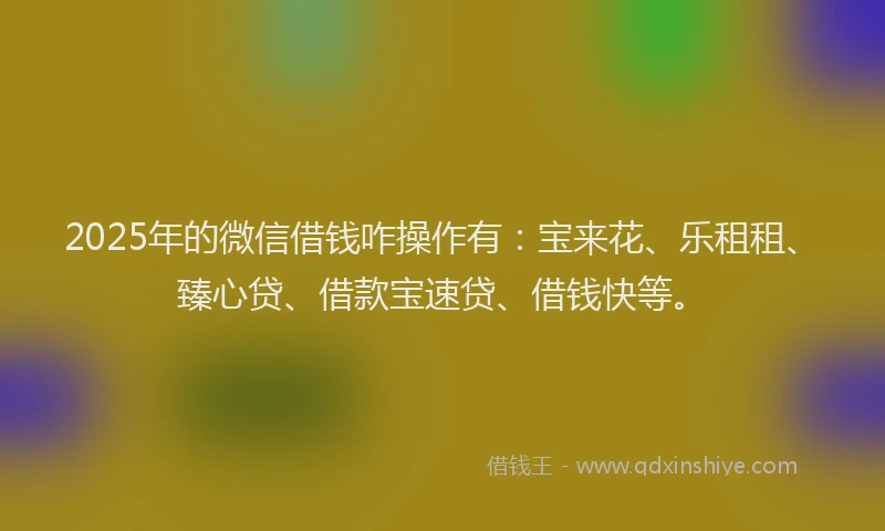 2025年的微信借钱咋操作有：宝来花、乐租租、臻心贷、借款宝速贷、借钱快等。