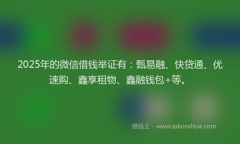 2025年的微信借钱举证有：甄易融、快贷通、优速购、鑫享租物、鑫融钱包+等。