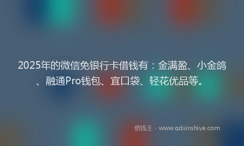 2025年的微信免银行卡借钱有：金满盈、小金鸽、融通Pro钱包、宜口袋、轻花优品等。