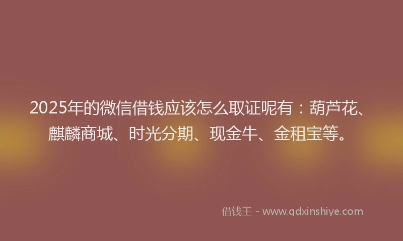 2025年的微信借钱应该怎么取证呢有：葫芦花、麒麟商城、时光分期、现金牛、金租宝等。