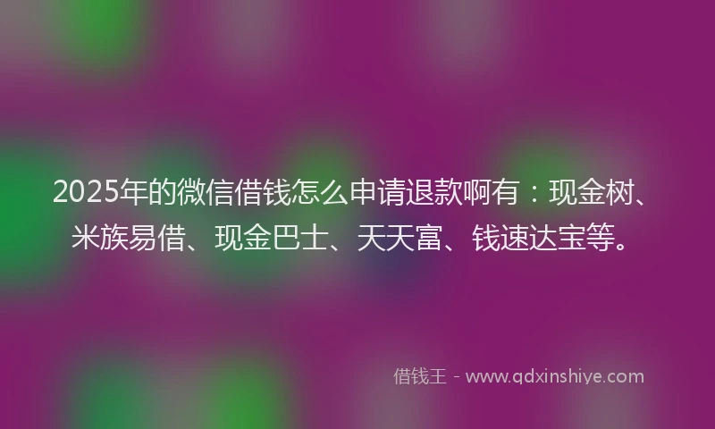 2025年的微信借钱怎么申请退款啊有：现金树、米族易借、现金巴士、天天富、钱速达宝等。
