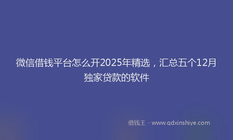 微信借钱平台怎么开2025年精选，汇总五个12月独家贷款的软件