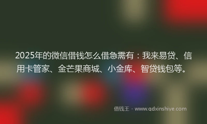 2025年的微信借钱怎么借急需有：我来易贷、信用卡管家、金芒果商城、小金库、智贷钱包等。