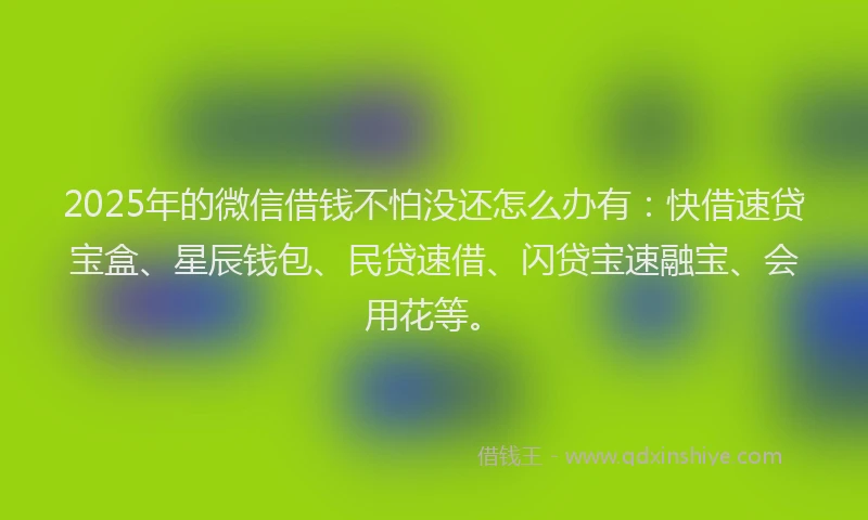 2025年的微信借钱不怕没还怎么办有：快借速贷宝盒、星辰钱包、民贷速借、闪贷宝速融宝、会用花等。