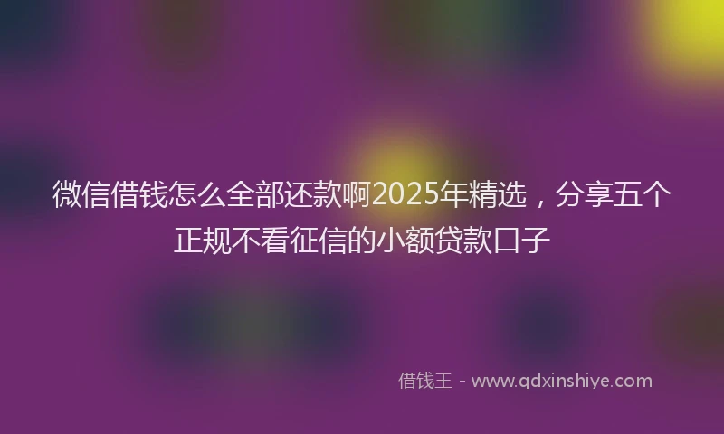 微信借钱怎么全部还款啊2025年精选，分享五个正规不看征信的小额贷款口子