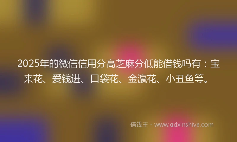 2025年的微信信用分高芝麻分低能借钱吗有：宝来花、爱钱进、口袋花、金瀛花、小丑鱼等。