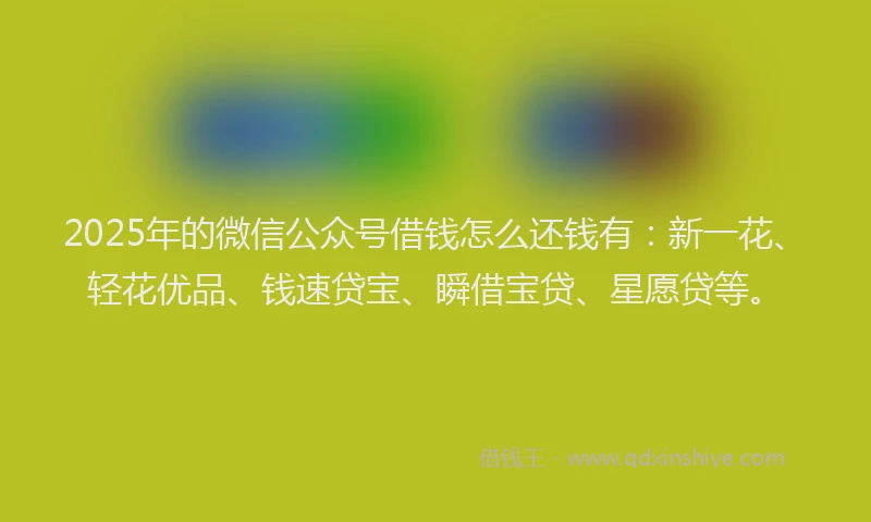 2025年的微信公众号借钱怎么还钱有：新一花、轻花优品、钱速贷宝、瞬借宝贷、星愿贷等。