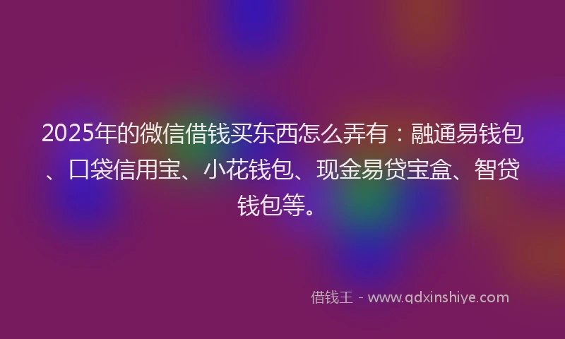 2025年的微信借钱买东西怎么弄有：融通易钱包、口袋信用宝、小花钱包、现金易贷宝盒、智贷钱包等。