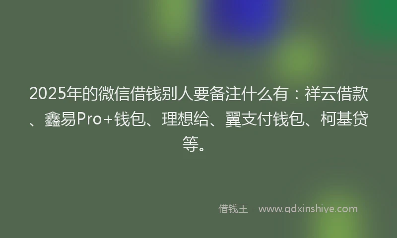 2025年的微信借钱别人要备注什么有：祥云借款、鑫易Pro+钱包、理想给、翼支付钱包、柯基贷等。