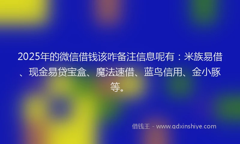 2025年的微信借钱该咋备注信息呢有：米族易借、现金易贷宝盒、魔法速借、蓝鸟信用、金小豚等。