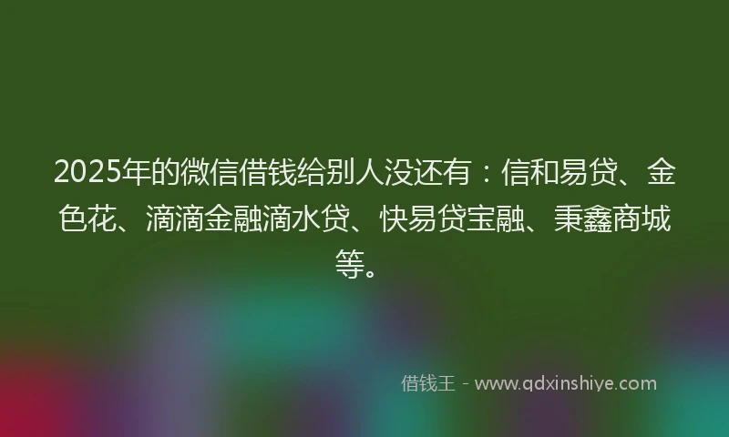 2025年的微信借钱给别人没还有：信和易贷、金色花、滴滴金融滴水贷、快易贷宝融、秉鑫商城等。