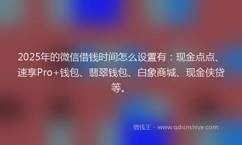 2025年的微信借钱时间怎么设置有：现金点点、速享Pro+钱包、翡翠钱包、白象商城、现金侠贷等。