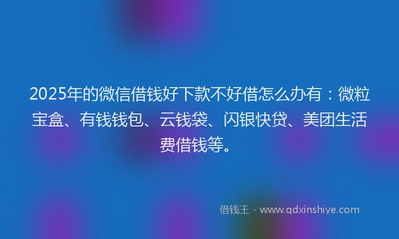 2025年的微信借钱好下款不好借怎么办有：微粒宝盒、有钱钱包、云钱袋、闪银快贷、美团生活费借钱等。