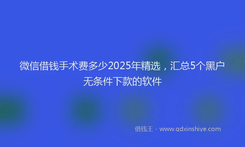 微信借钱手术费多少2025年精选，汇总5个黑户无条件下款的软件