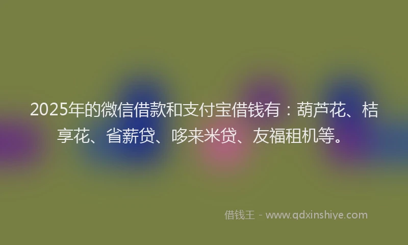 2025年的微信借款和支付宝借钱有：葫芦花、桔享花、省薪贷、哆来米贷、友福租机等。