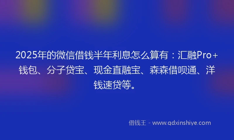 2025年的微信借钱半年利息怎么算有：汇融Pro+钱包、分子贷宝、现金直融宝、森森借呗通、洋钱速贷等。