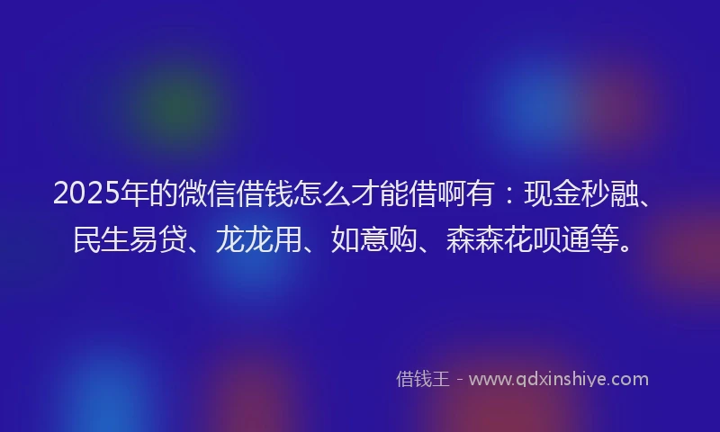 2025年的微信借钱怎么才能借啊有：现金秒融、民生易贷、龙龙用、如意购、森森花呗通等。