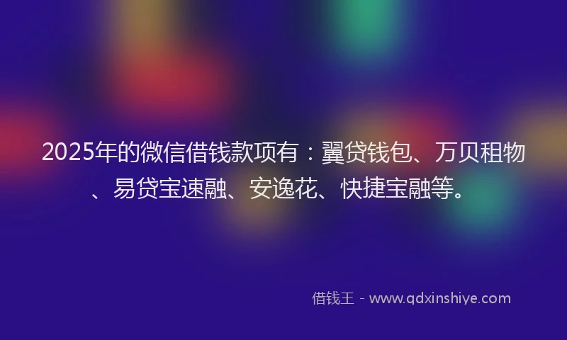 2025年的微信借钱款项有：翼贷钱包、万贝租物、易贷宝速融、安逸花、快捷宝融等。