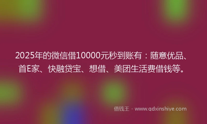 2025年的微信借10000元秒到账有：随意优品、首E家、快融贷宝、想借、美团生活费借钱等。