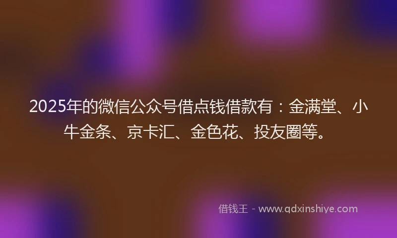 2025年的微信公众号借点钱借款有：金满堂、小牛金条、京卡汇、金色花、投友圈等。