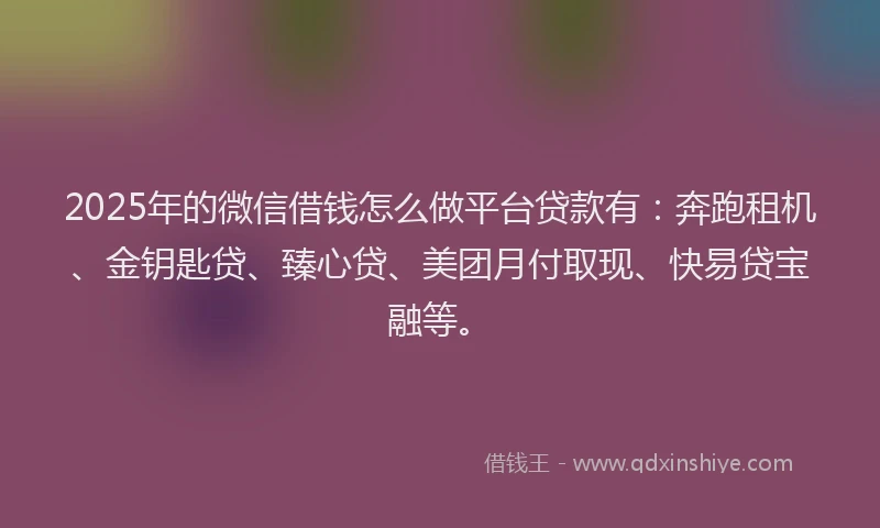 2025年的微信借钱怎么做平台贷款有：奔跑租机、金钥匙贷、臻心贷、美团月付取现、快易贷宝融等。