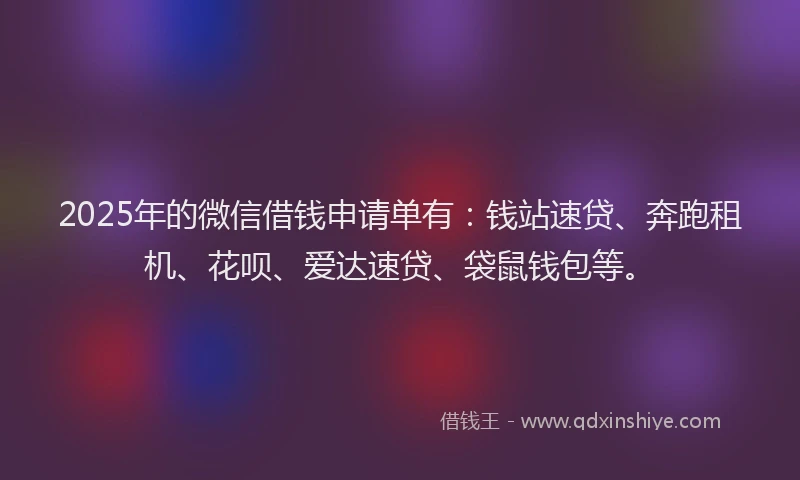 2025年的微信借钱申请单有：钱站速贷、奔跑租机、花呗、爱达速贷、袋鼠钱包等。