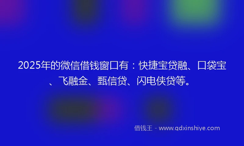 2025年的微信借钱窗口有：快捷宝贷融、口袋宝、飞融金、甄信贷、闪电侠贷等。
