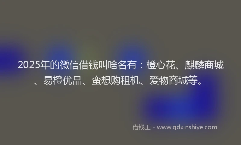 2025年的微信借钱叫啥名有：橙心花、麒麟商城、易橙优品、蛮想购租机、爱物商城等。
