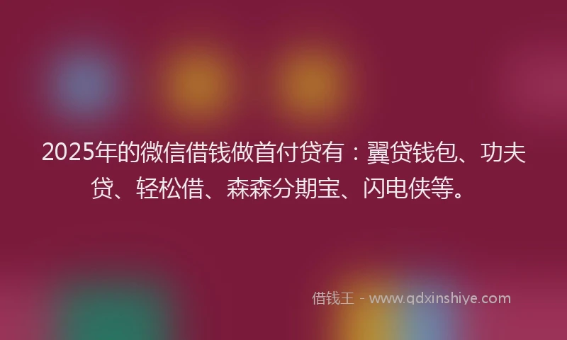 2025年的微信借钱做首付贷有：翼贷钱包、功夫贷、轻松借、森森分期宝、闪电侠等。