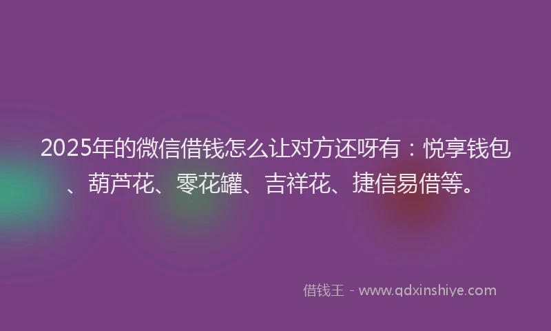 2025年的微信借钱怎么让对方还呀有：悦享钱包、葫芦花、零花罐、吉祥花、捷信易借等。