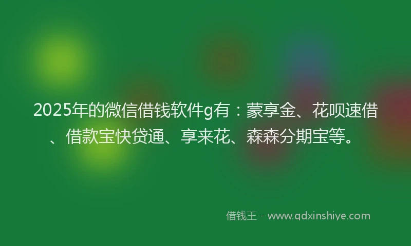 2025年的微信借钱软件g有：蒙享金、花呗速借、借款宝快贷通、享来花、森森分期宝等。