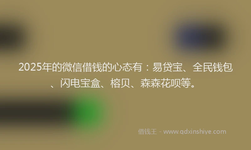 2025年的微信借钱的心态有：易贷宝、全民钱包、闪电宝盒、榕贝、森森花呗等。