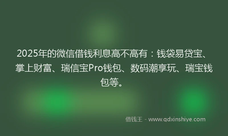 2025年的微信借钱利息高不高有：钱袋易贷宝、掌上财富、瑞信宝Pro钱包、数码潮享玩、瑞宝钱包等。