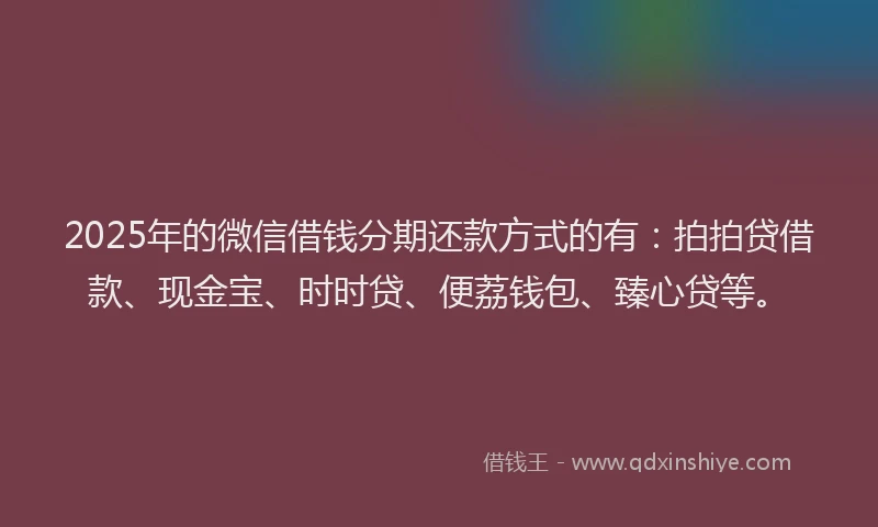2025年的微信借钱分期还款方式的有：拍拍贷借款、现金宝、时时贷、便荔钱包、臻心贷等。