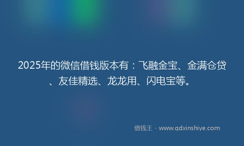 2025年的微信借钱版本有：飞融金宝、金满仓贷、友佳精选、龙龙用、闪电宝等。