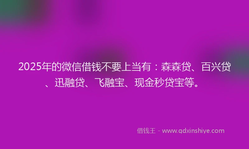 2025年的微信借钱不要上当有：森森贷、百兴贷、迅融贷、飞融宝、现金秒贷宝等。