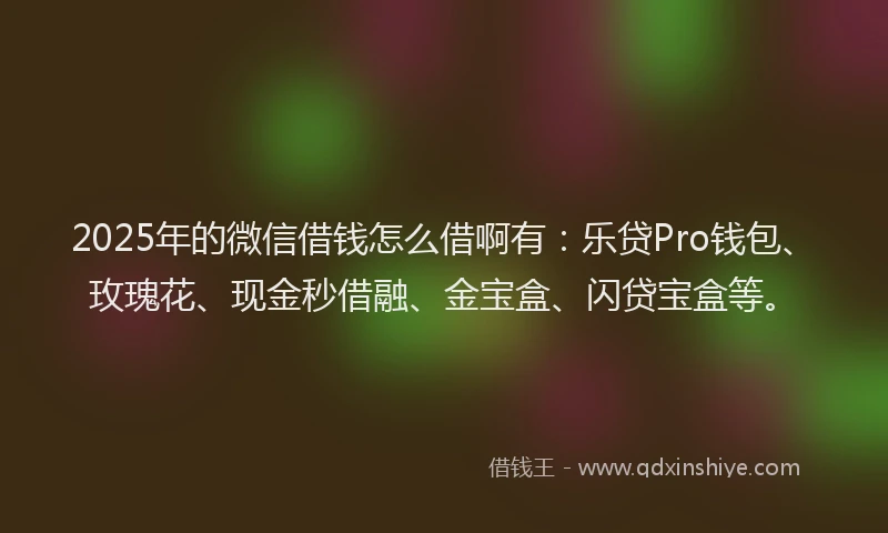 2025年的微信借钱怎么借啊有：乐贷Pro钱包、玫瑰花、现金秒借融、金宝盒、闪贷宝盒等。