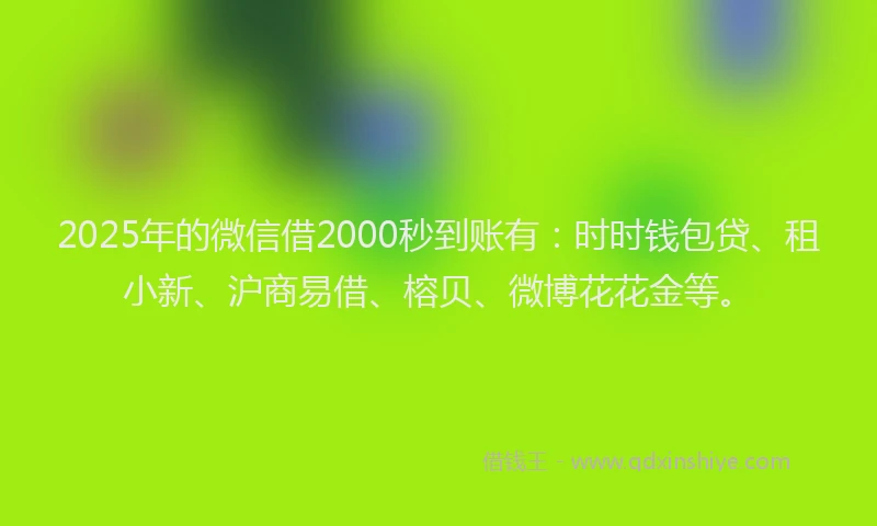 2025年的微信借2000秒到账有：时时钱包贷、租小新、沪商易借、榕贝、微博花花金等。