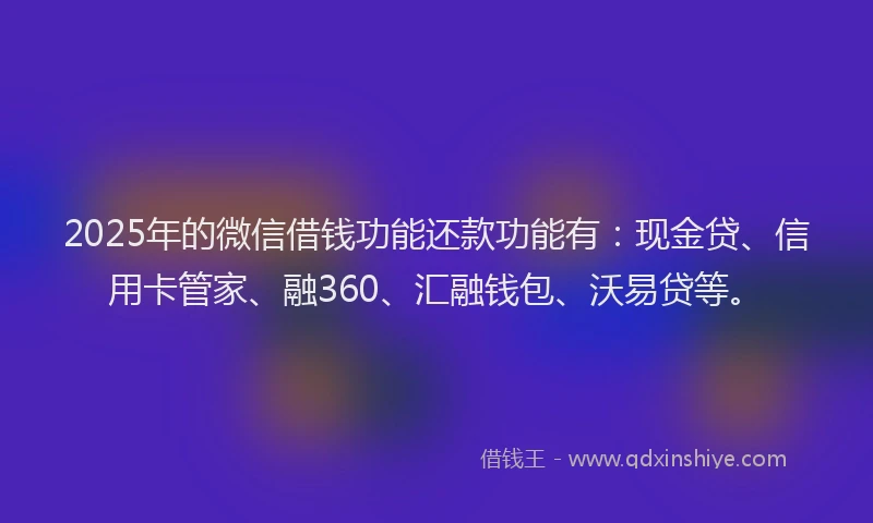 2025年的微信借钱功能还款功能有：现金贷、信用卡管家、融360、汇融钱包、沃易贷等。