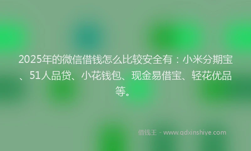 2025年的微信借钱怎么比较安全有：小米分期宝、51人品贷、小花钱包、现金易借宝、轻花优品等。