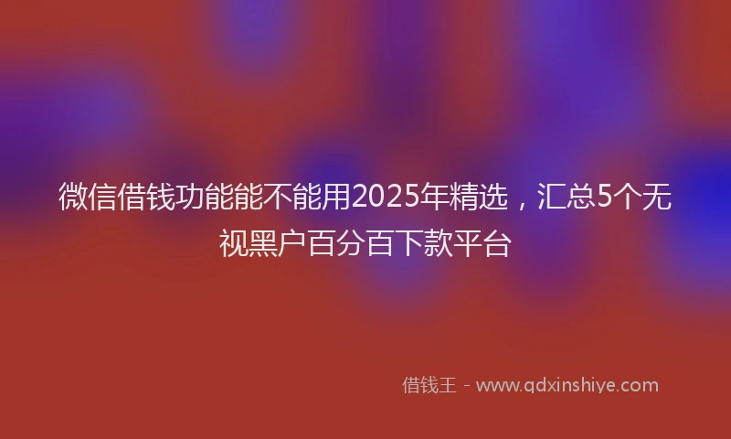 微信借钱功能能不能用2025年精选，汇总5个无视黑户百分百下款平台