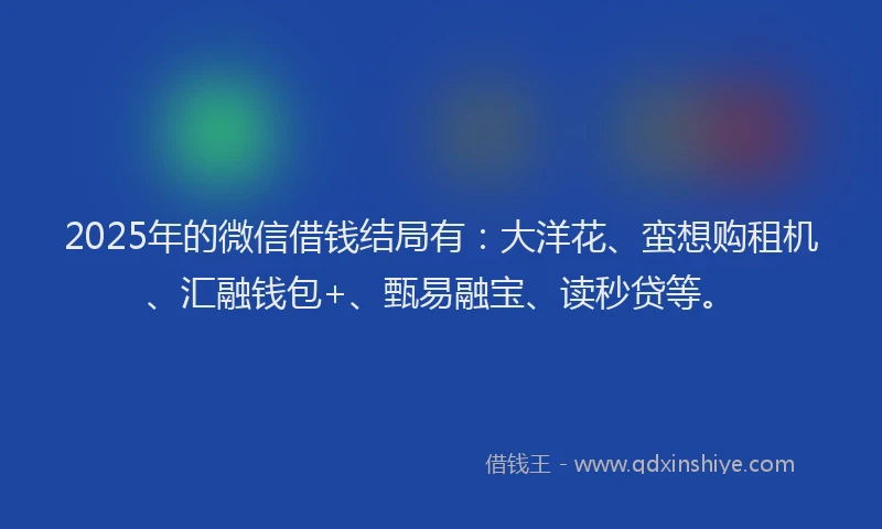 2025年的微信借钱结局有：大洋花、蛮想购租机、汇融钱包+、甄易融宝、读秒贷等。