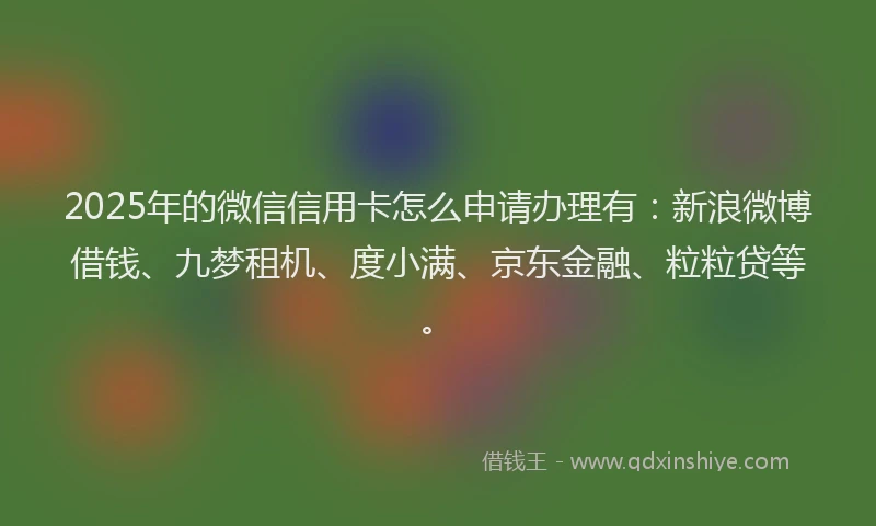 2025年的微信信用卡怎么申请办理有：新浪微博借钱、九梦租机、度小满、京东金融、粒粒贷等。