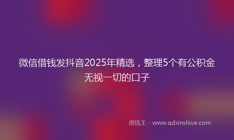 微信借钱发抖音2025年精选，整理5个有公积金无视一切的口子
