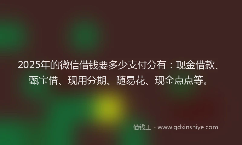 2025年的微信借钱要多少支付分有：现金借款、甄宝借、现用分期、随易花、现金点点等。