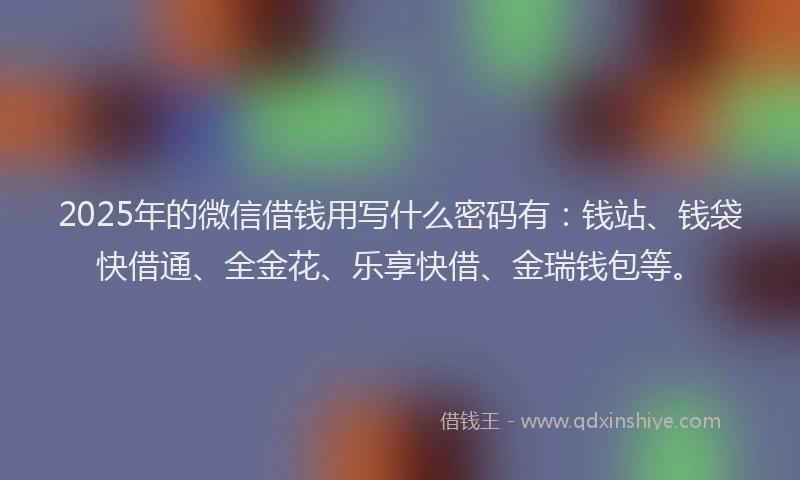2025年的微信借钱用写什么密码有：钱站、钱袋快借通、全金花、乐享快借、金瑞钱包等。